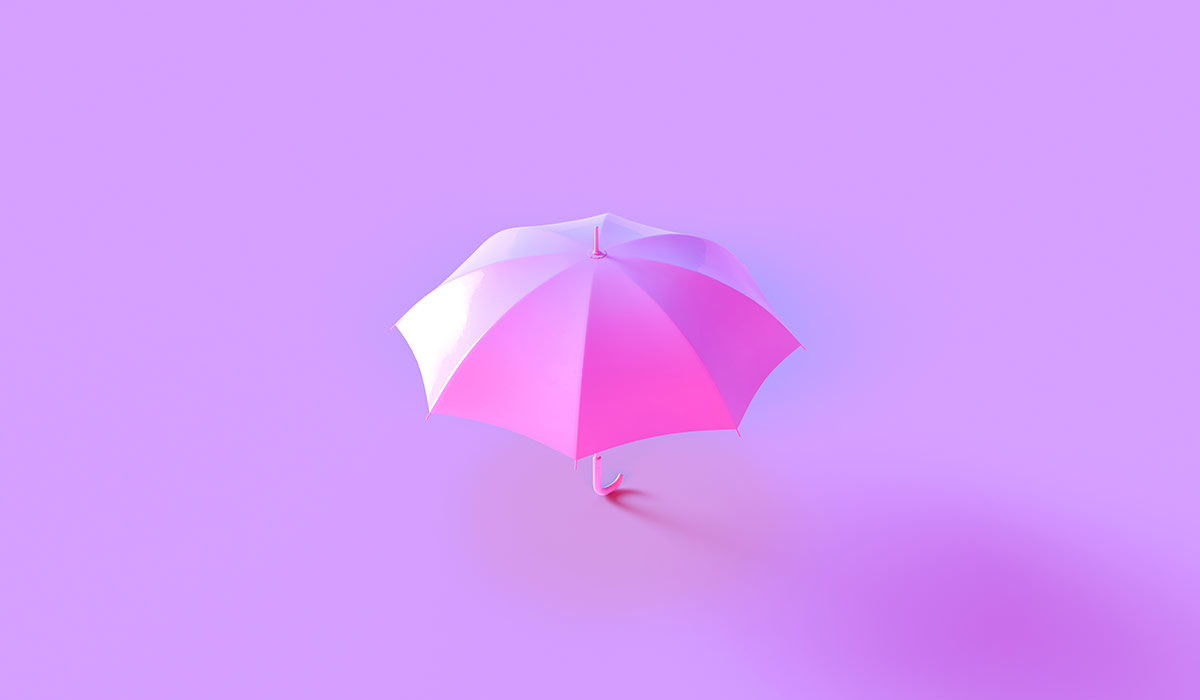 Illustration of a pink umbrella against a purple back drop. Image credit: iStock